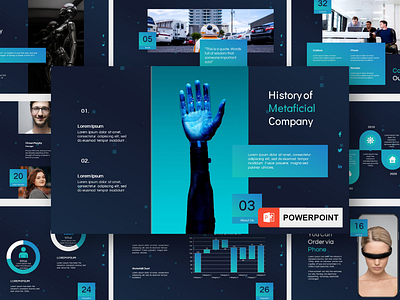Metaficial - Artificial Intelligence PresentationTemplate artificial business communication computer concept connection creative data digital intelligence robot technology