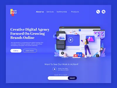 Here's a Hero section for creative agency adobe branding design figma illustration logo ui ux web website