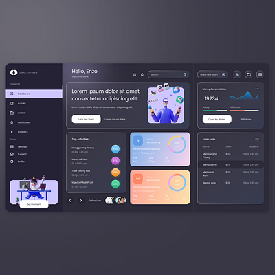 Gabut Company Dashboard UI Design dark dashboard design glassmo graphic design modern ui ux web design