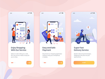 E-Commerce App Onboarding Screen design flatdesign illustration onboarding screen onboarding ui vector