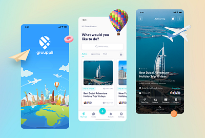 Grouppii Trip - App design app branding design graphic design grouppii ios app logo mobile app product design travel app travel app design travel design uae designer ui ux