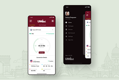 Unnitel - Mobile App Design app branding business data data app design designer freelancer global data graphic design hire me ios app logo mobile data network network app uae ui