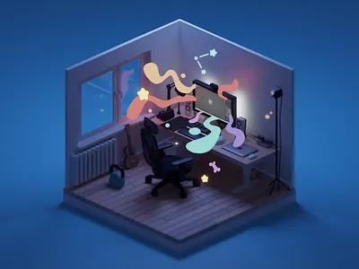 Work From Home Setup (Creative Process) 3d b3d blender desk setup illustration isometric low poly render work from home