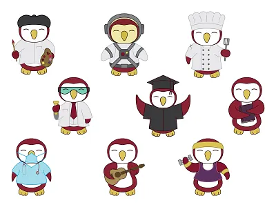 Chibi Owls college illustration illustrator mascot owls
