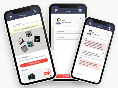 Hippixel Home Page and Live Chat app design live chat mobile mobile design mobile ui mobile ux ui ux vector