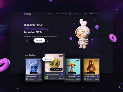 Axies: NFT Marketplace Website agency crypto design landing page marketplace nft ui uiux website