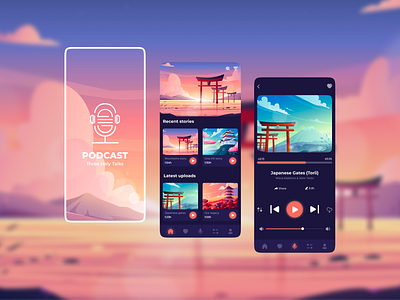 Design for Podcast App app design gradient illustration japan mobile design music player podcast social stories ui ux web design