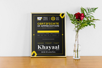 KHAYAAL BY TST - POETRY SHOW PARTICIPATION CERTIFICATE branding certificate design graphic design illustration logo poster typography