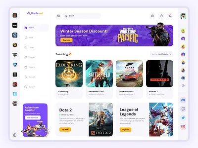 Horde.net - Gaming Platform app branding clean dashboard design dota esports gamer games gaming league of legends light platform store tournaments ui uiux ux web