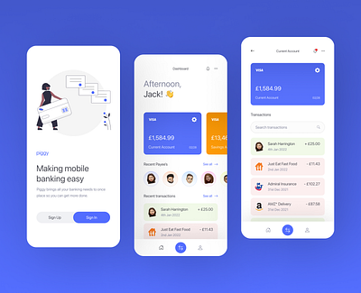 Piggy - Mobile Banking App UI/UX app bank banking branding clean design figma illustration logo minimal mobile money ui uiux user interface ux