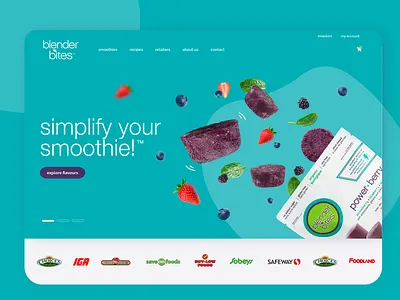 Smoothie Website Design | Blender Bites agency design ecommerce elementor fruit illustration investor website multisite product smoothie ui ux website wordpress