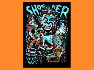 Shocker 80s horror alternative movie posters chucky freddy halil karasu hellraiser horror movie poster illustration jason micheal myers nightmare on elm street poster illustration shocker slasher movies wes craven
