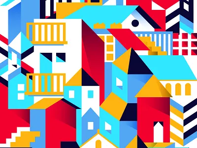 Around the Corner and Down the Block apartment city design geometric illustration