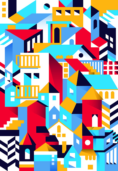 Around the Corner and Down the Block apartment city design geometric illustration