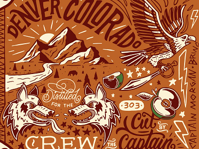 Captain Morgan Truck Wrap branding bronze captain morgan colorado denver drink drinking eagle hand lettering illustration lettering lightning logo mountain rum rust tan typography vector wolf