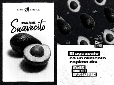 Suave - Santa Burguesa avocado black white branding burgers burgers beers composition design art el salvador graphic design halftone music photoshop restaurant santaburguesa texture