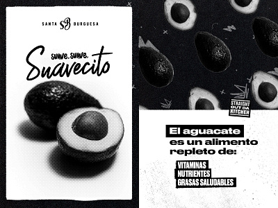 Suave - Santa Burguesa avocado black white branding burgers burgers beers composition design art el salvador graphic design halftone music photoshop restaurant santaburguesa texture