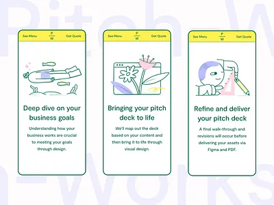 Pitch-Works brand brand identity branding colors design figma icon illustration landing page logo modern pitch pitch deck ppt saas startup typography ui web design website