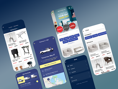 Furniture E-Commerce App Design app blue color palette delivery e commerce elegant furniture furniture store interior landing page mobile app design online shop order tracking ordering app payment pricing product page retailer shopping ui web design