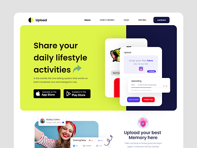 Live share files comment upload photo : SaaS web design easy sharing facebook file manager home page instagram interface landing page linkedin live video photo upload share social media post twitter upload web website design