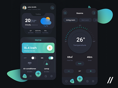 Smart House App app application branding color colors dark theme dashbaord design graphic design home illustration logo online purrweb smart house startup ui user ux