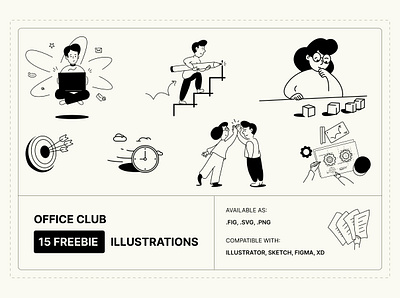 Office Club Illustration Pack graphic design illustration trending