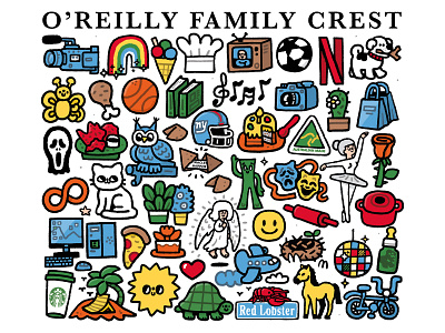 O'Reilly family crest ball book cartoon cat coffee crest cute design doodle fun illustration illustrations japanese kawaii netflix pattern pizza rose smile