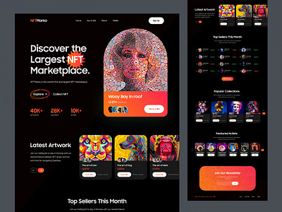 NFT Marketplace Landingpage cryptoart design landingpage nft nfts psd template token typography ui ui design webdesign