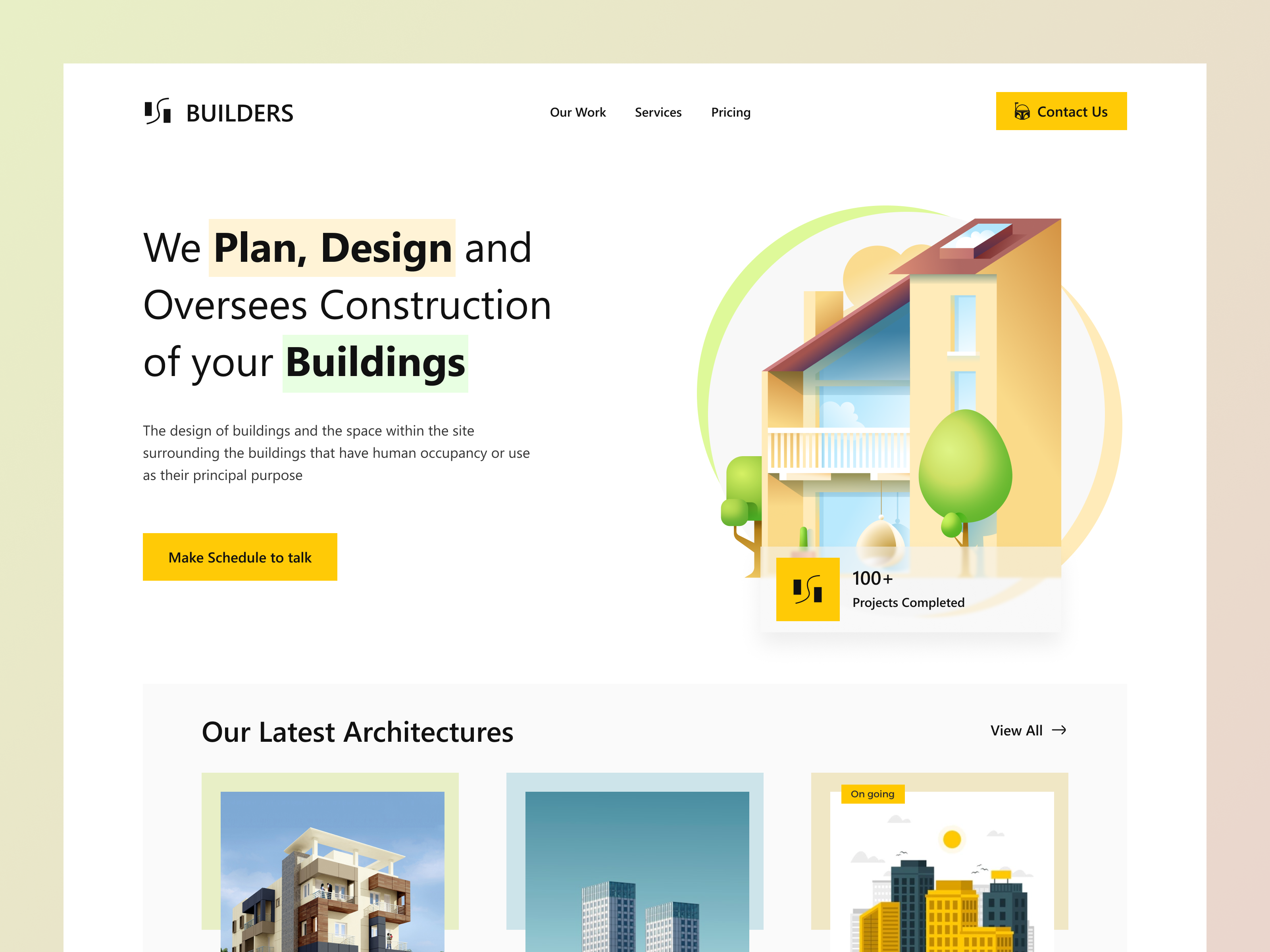 BUILDER Architecture Website Landing Page Design 3dillustration agency architecture branding builders designideas engineering herosection house landingpage minimal minimali services uiuxdesigner webdesign website webuiux
