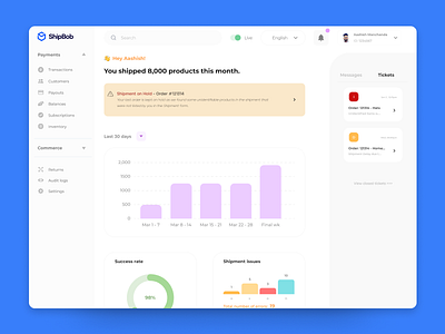 Logistics Dashboard - ShipBob web dashboard