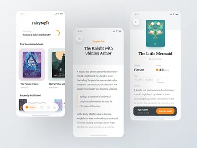 Fairytopia – Book Online Shop & Reading App app concept book book app book shop clean figma minimalist read readiing ui ui design ux ux design