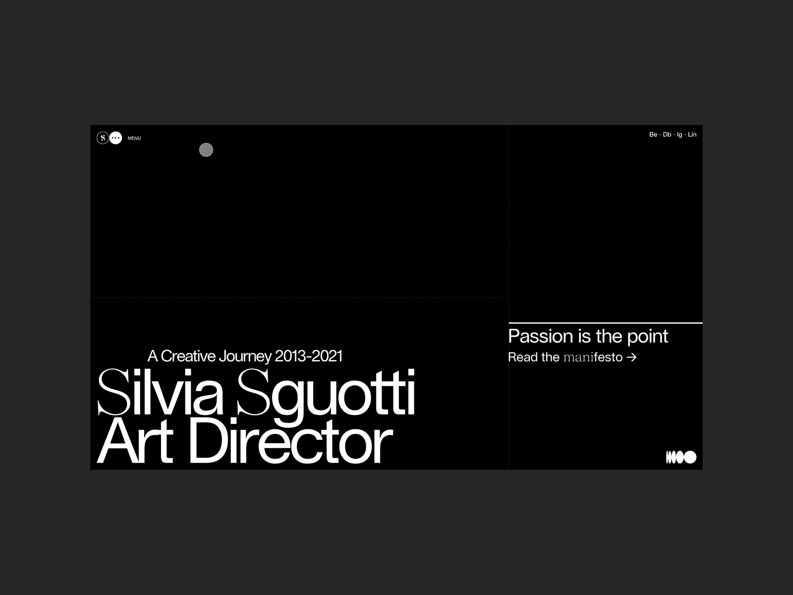 Silvia Sguotti - Menu concept animation art director designer exploration gsap homepage horizontalscroll illustrator js menu menuopening minimal portfolio threejs ui uidesign webgl website