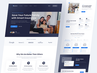 Secure.In - Insurance Landingpage 🎉 app design clean design family flat insurance landingpage pricing simple ui web website