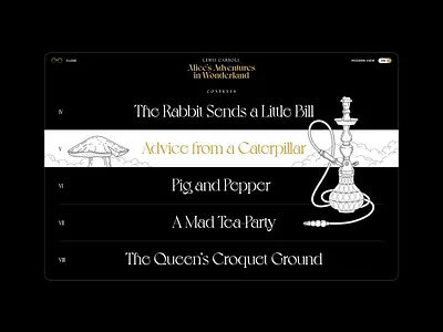 Alice in Wonderland — Content Screen alice in wonderland illustration lewis carroll ui ux web