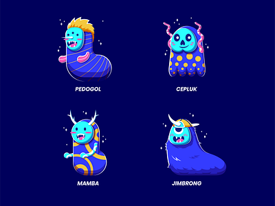 Mamba Squad Different Style Illustration alien blue character flat gradient illustration mamba monster nft pastel premium retro sticker vector vintage yellow