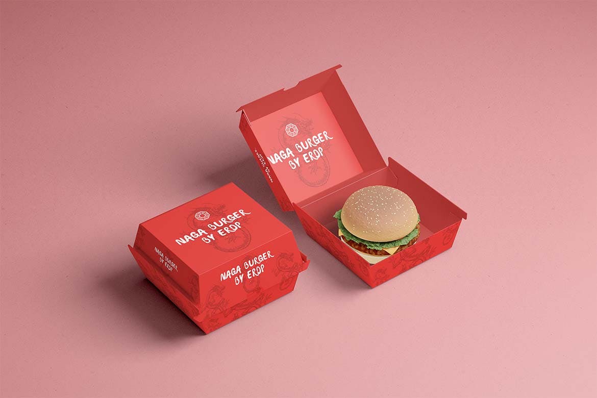 Burger box packaging mockup 3d box branding burger design food packaging graphic design illustration logo mockup packaging packaging design typography ui ux vector