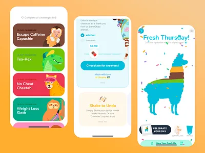 Self Improvement App animal themes app challenges characters colorful engaging fun gamified habit tracking health interface design mobile ap motivation tool progress tracking rewards sytem self development tips user interface warm color palette wellness