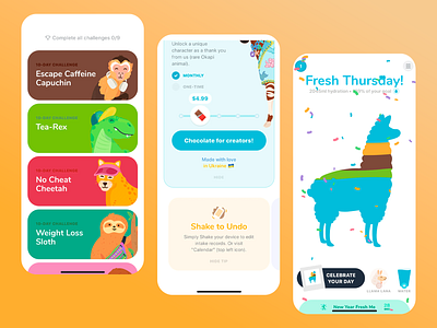 Self Improvement App animal themes app challenges characters colorful engaging fun gamified habit tracking health interface design mobile ap motivation tool progress tracking rewards sytem self development tips user interface warm color palette wellness