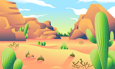 The View Of Desert Scenery cactus desert illustration landscape scenery view