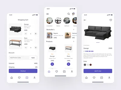 Furniture Store - Mobile App clean components design figma furniture gray grid layout minimal mobile mobileapp poland product purple research simple sketch ui uiux ux