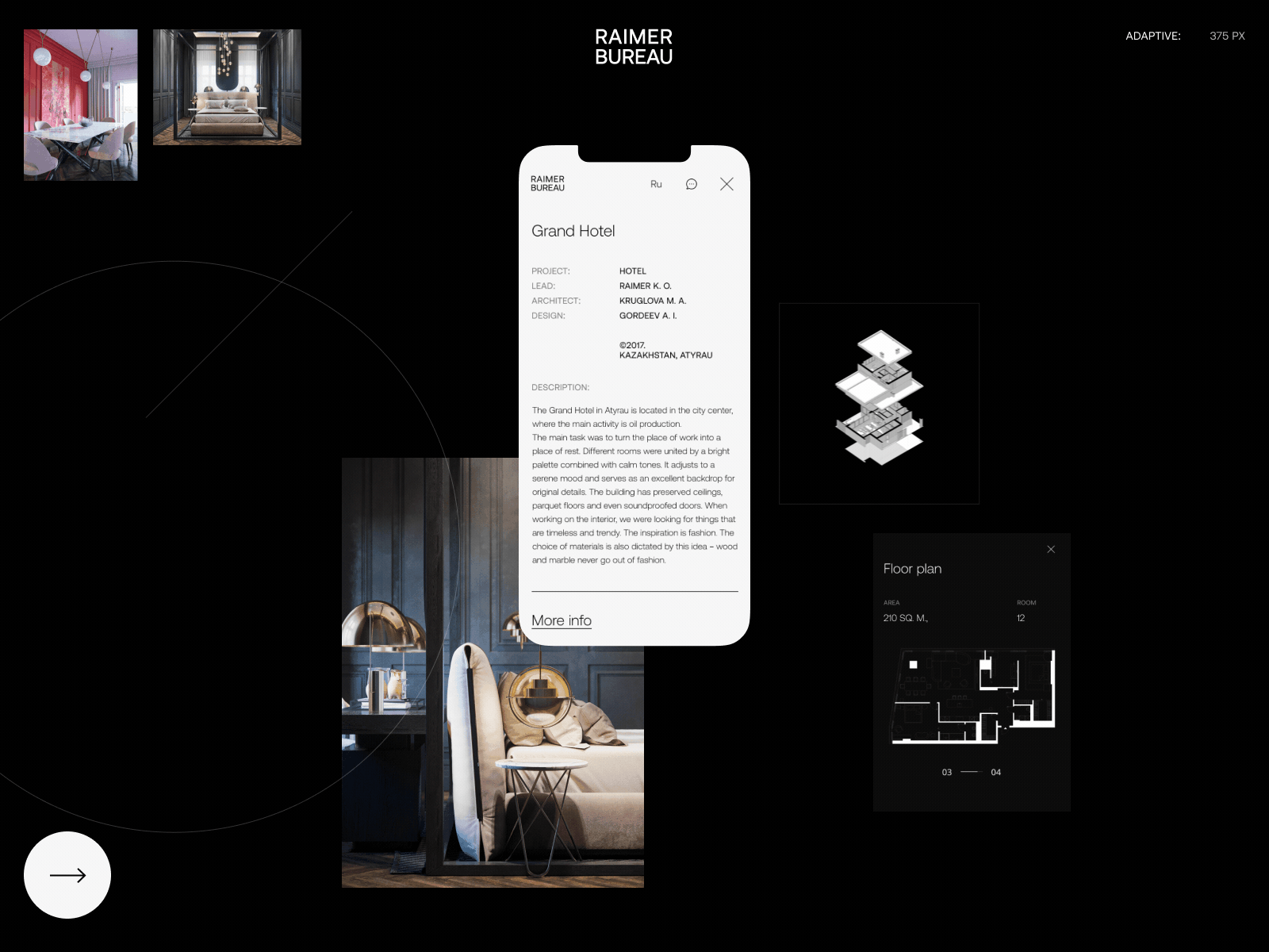 Raimer Bureau black bureau design landing ui