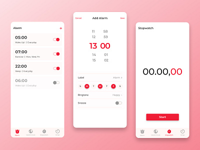 Alarm App 2022 add alarm alarm android clean design league season 1 dlweek12 figma ios minimalism set alarm stopwatch time timer ui uiux ux world clock