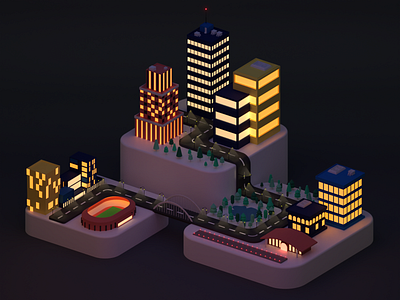 Our city ( night ) 3d 3d artist 3d design 3dblender 3dcity 3dcitynight 3dgraphic animation app blender branding design graphic design illustration logo lowpolycity motion graphics number1 star ui