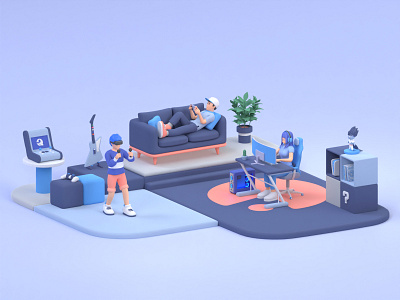 Game room 3d art 3d character app blender c4d character dragon ball gamer gaming guitar hero icon illustration mascot nintendo switch photoshop render streaming vr web