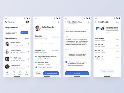 mentor scheduling. (light mode) clean ui gouthamgtronics mentor mentor scheduling app minimal app