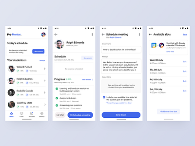 mentor scheduling. (light mode) clean ui gouthamgtronics mentor mentor scheduling app minimal app