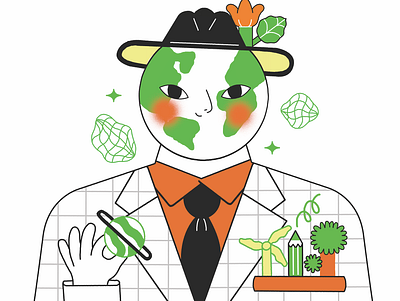 Mr. Planet climate change man in suit planet sustainability world