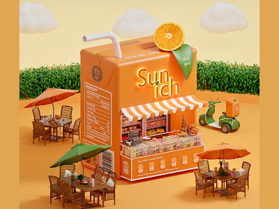 Juice 3d illustration 3d 3dart 3dmodeling 3drender b3d blender blender3d cute cycles design graphic design illustration juice orange