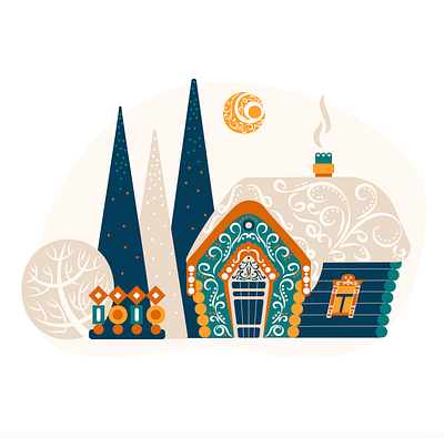 Winter house in forest flat forest house illustration snow trees vector winter