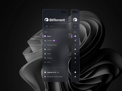 BitTorrent Redesign - Dark Version app bittorrent dark dashboard desktop navbar os player redesign sidebar trending ui ux windows11